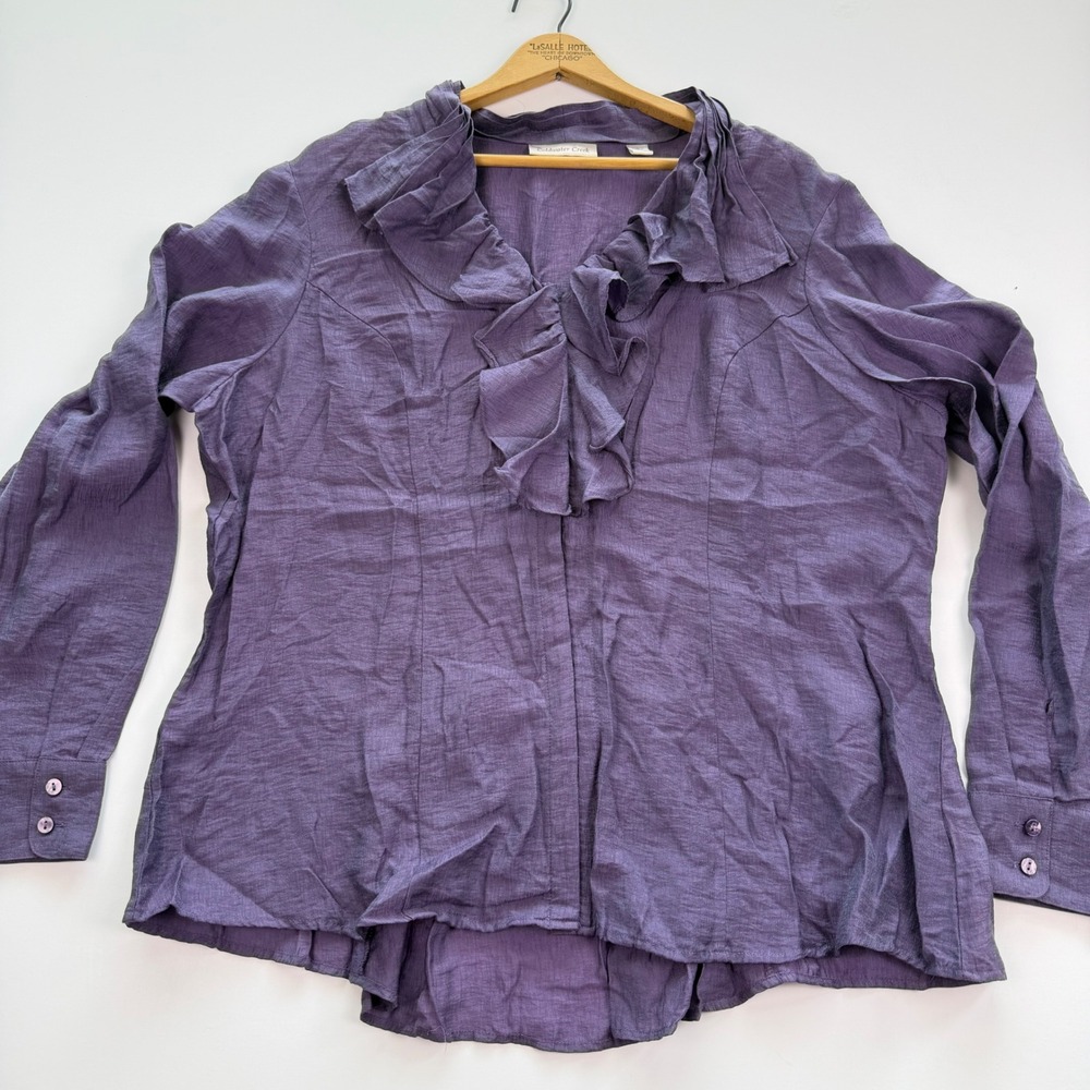 Coldwater Creek Purple Ruffle V-Neck Long Sleeve Blouse Plus Size 2X 20W-22W